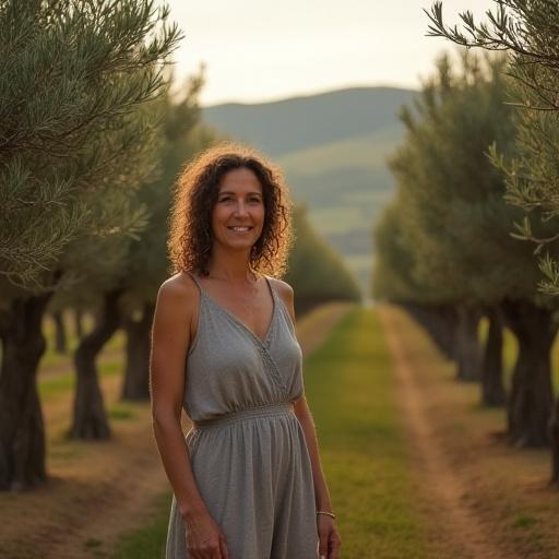 Elena, produttrice di olio, tra i suoi ulivi secolari.